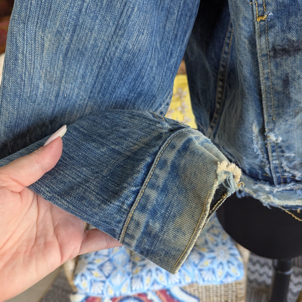 Vintage 80s Graffiti Trucker Jacket M? Blue Jean Jacket Punk Denim - Picture 10 of 16